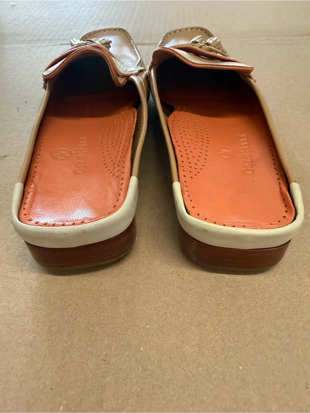 Cole Haan Leather Tassel Mule Loafers in Tan and Cream - Men